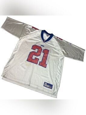 Vintage Reebok Tiki Barber #21 New York Giants NFL Jersey White XL Sewn Mesh Y2K
